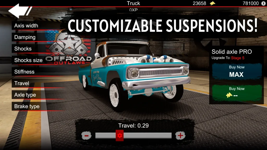 Screenshot of Offroad Outlaws Apk In game homescreen